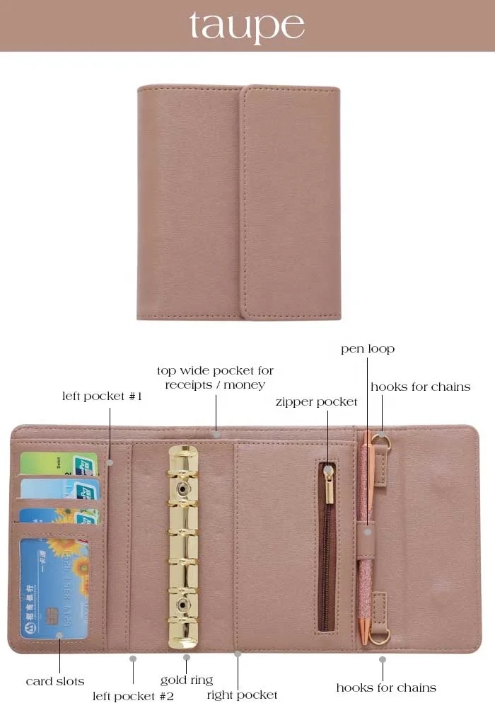 Hongbo New Best Selling Soft Leather A7 Gold Ring Budget Binder Clutches for Women as Document / Passport Holder / Card Wallet