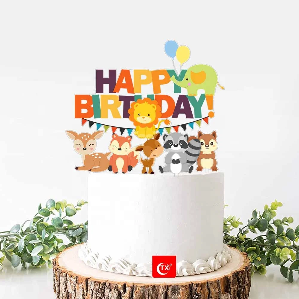 TX UV Printing Baby Shower Birthday Anniversary DIY Woodland For Parties Happy Birthday Acrylic Cake Topper