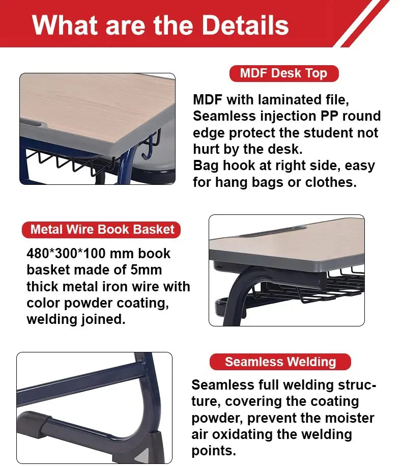 School classroom double Student Desk and Chair Adjustable two seaters chair and Desk set Modern Furniture  School Furniture