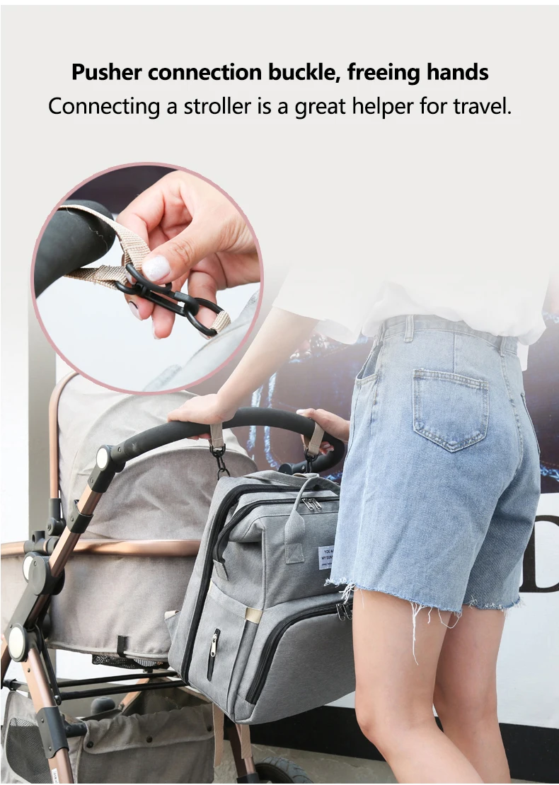 Fashion Customized Multifunction Large Capacity Waterproof Baby Reusable Diaper Bag Backpack With Bed Changing Station