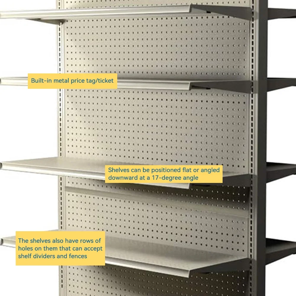 Island Metal Fruit Vegetable Double-Side Display Gondolas Storage Shelf Candy Supermarket Gondola Shelving For Sale