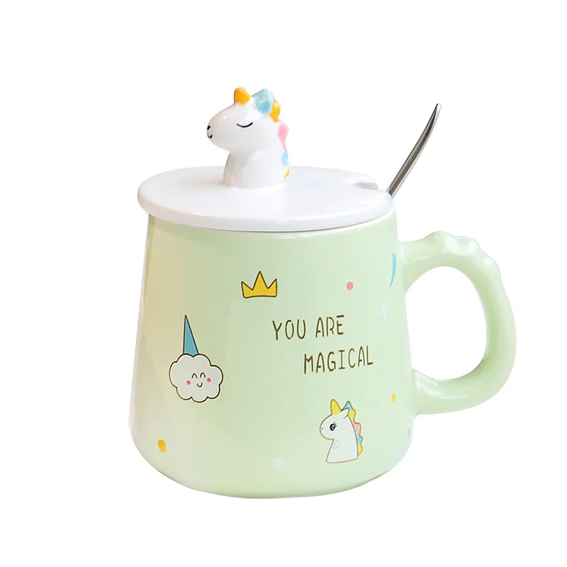 Мультяшный Единорог ручная роспись керамическая чашка с крышкой ложкой Милая свежая кружка Свадебная чашка