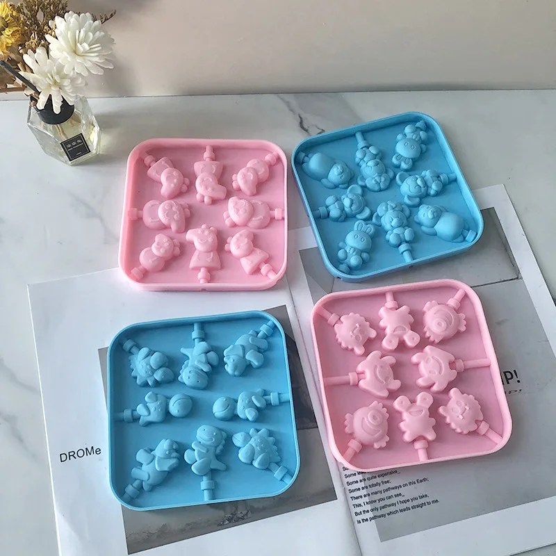Silicone Bake Bakeware Tool Cartoon Pattern Lollipops Cake Molds Square Candy Chocolate Molds Cake Decorating Form