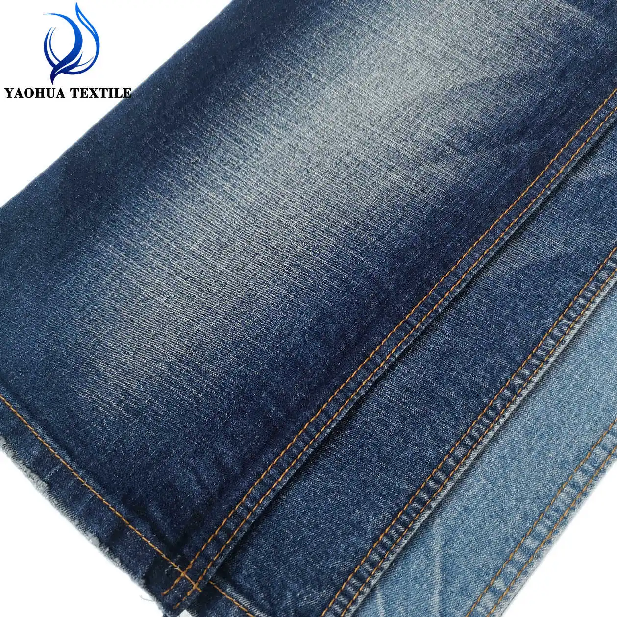 526 голубая саржа, плетеная хлопковая полиэфирная смесь, антиусадочная джинсовая ткань, оптовая продажа