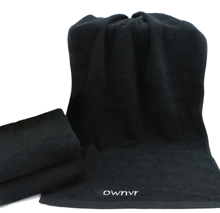 Thick Black 100% Cotton Gym Yoga Towel Custom Cotton Gym Towels