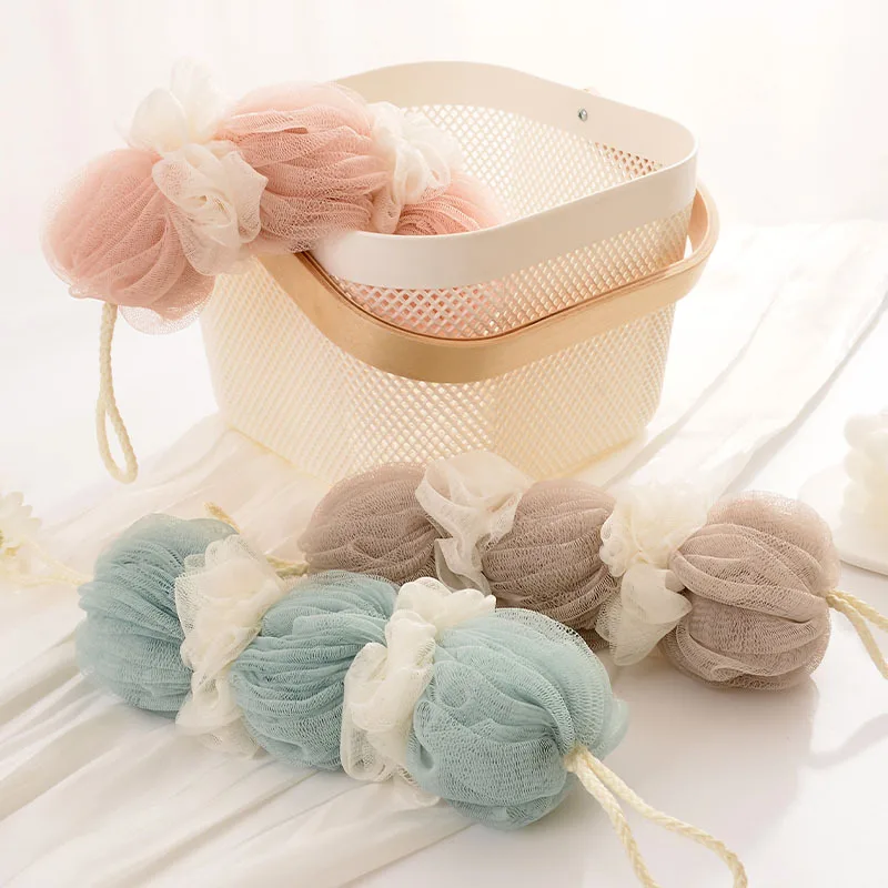 Skin Exfoliating PE Mesh shower puff wholesale bath belt shower strip sponge for body washing