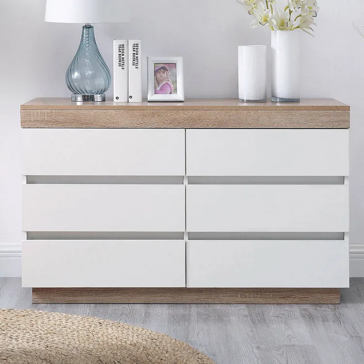 Estilo Europeu Luxury White Modern Design Multi Live Room Wood Entrance Cabinet Furniture 6-drawer Double Chest