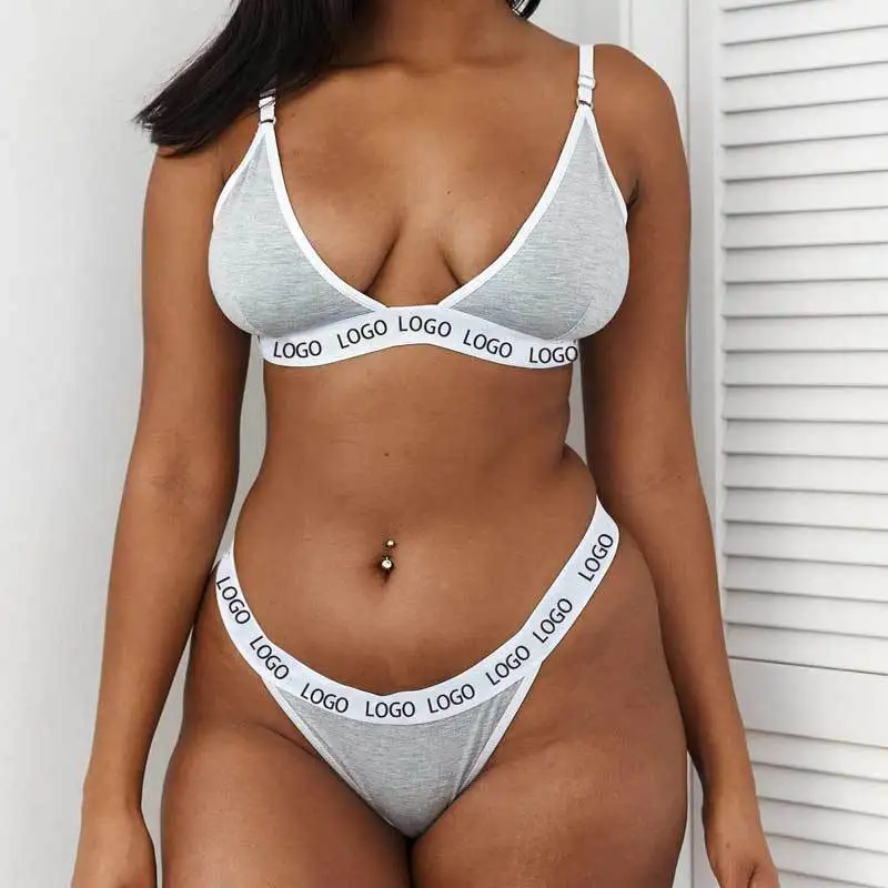 Custom logo Letter Tape Contrast Binding Bra and Panty set Christmas