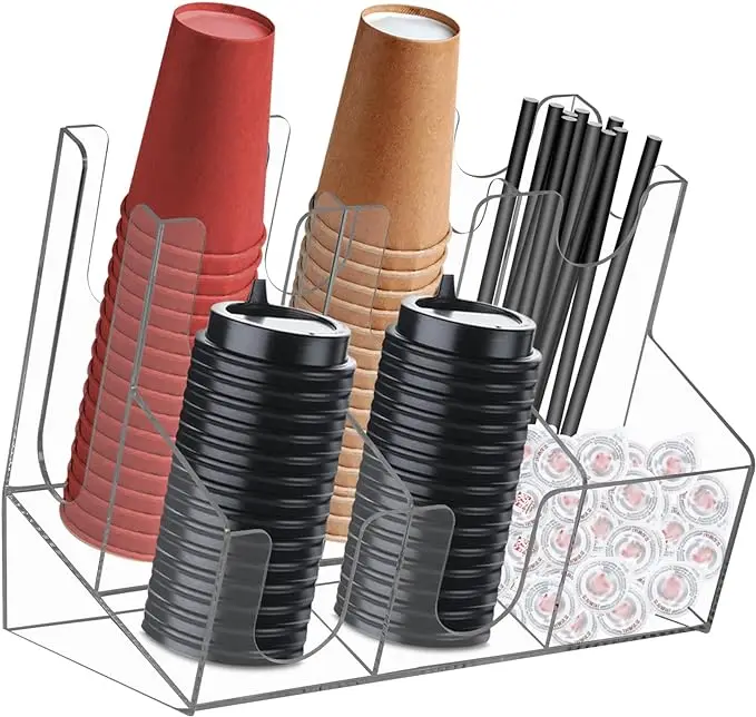 Acrylic Coffee Cup For Cups Display Straw Condiment Stirrer Sweeteners Napkins Cup Dispenser Countertop For Home and Office