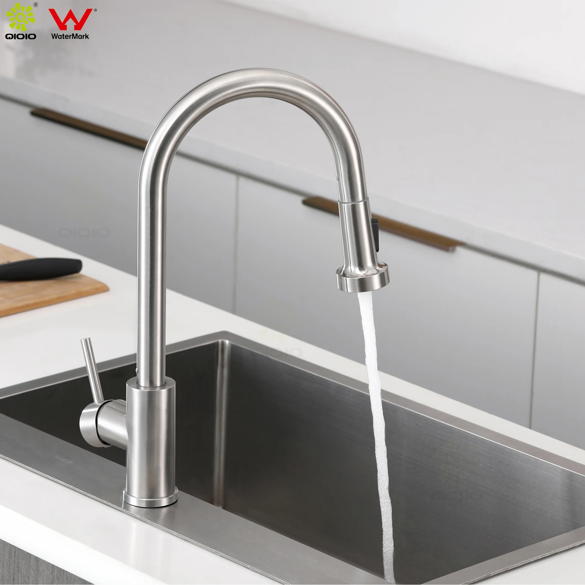 SUS304 Stainless Steel brushed nickel desk mounted Infrared sensor Pull down kitchen faucet