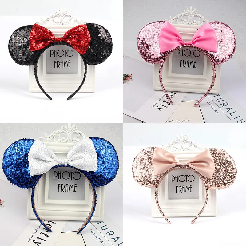 
European and American hair accessories high quality sequins bow headband Mickey ear headband Minnie hairpin 