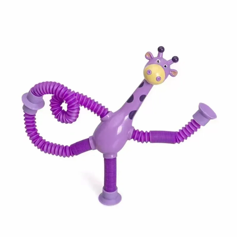Hot Sell Stretching tube giraffes novel pressure relief toy cartoon sucker telescopic tube giraffe changeable shape light