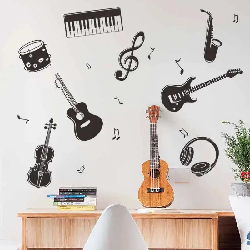 Creative Musical Instruments Wallpaper Bedroom Stickers Decorative Decals For Kids Self Adhesive TV Background Wall Murals