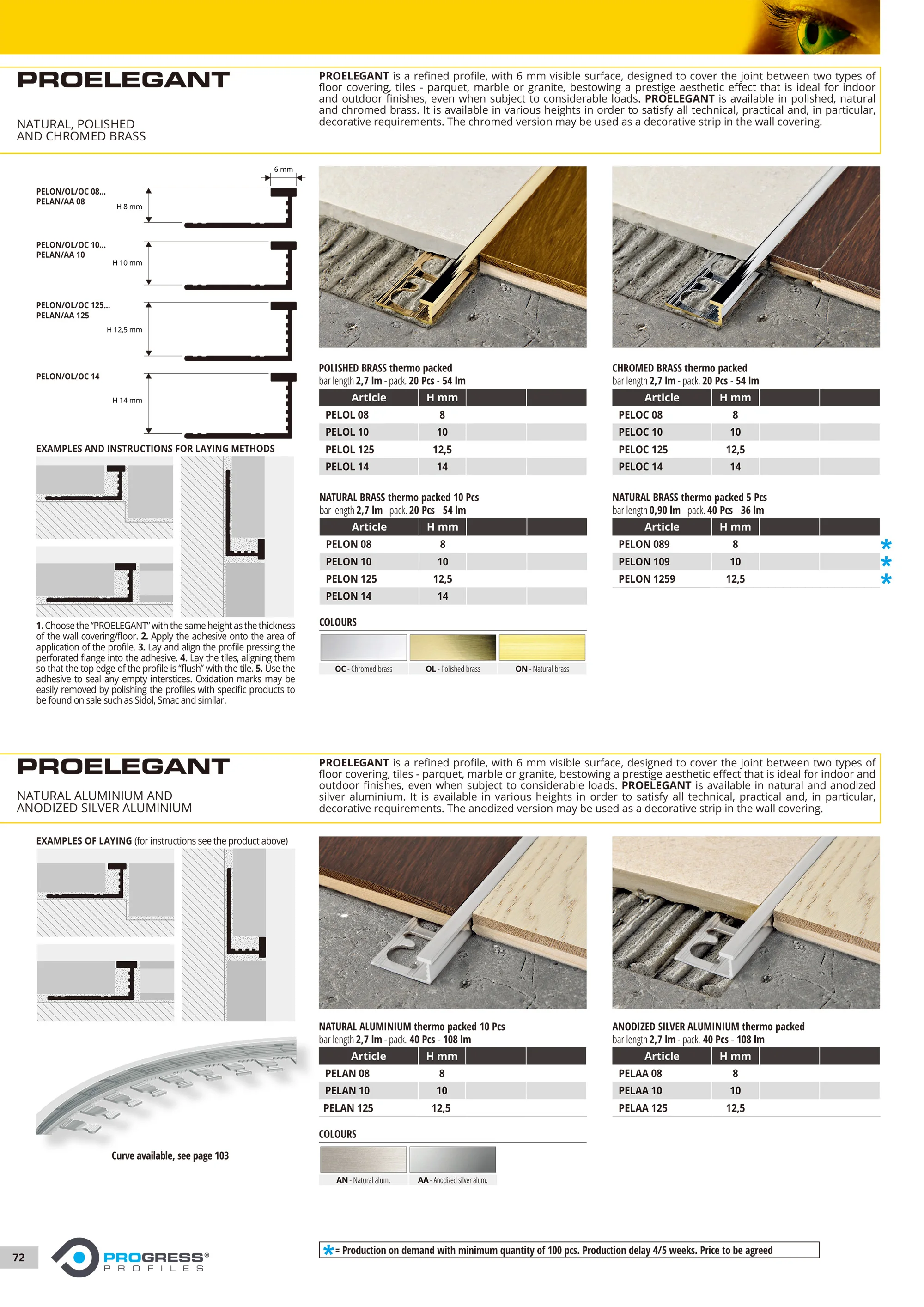 PROELEGANT Aluminium Brass Profile Cover the Joint Between Two Types of Floor Covering Tiles