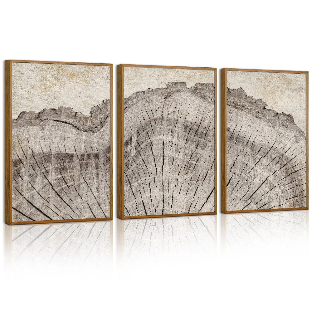 Hot Selling Tree Rings Texture Decorative Painting Wall Arts Home Decor PS Plastic Frame MDF Back Board Canvas Painting
