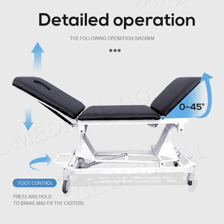 Hydraulic Medical Exam Table Stainless Steel Foldable Manual Patient Hospital Examination Couch Bed
