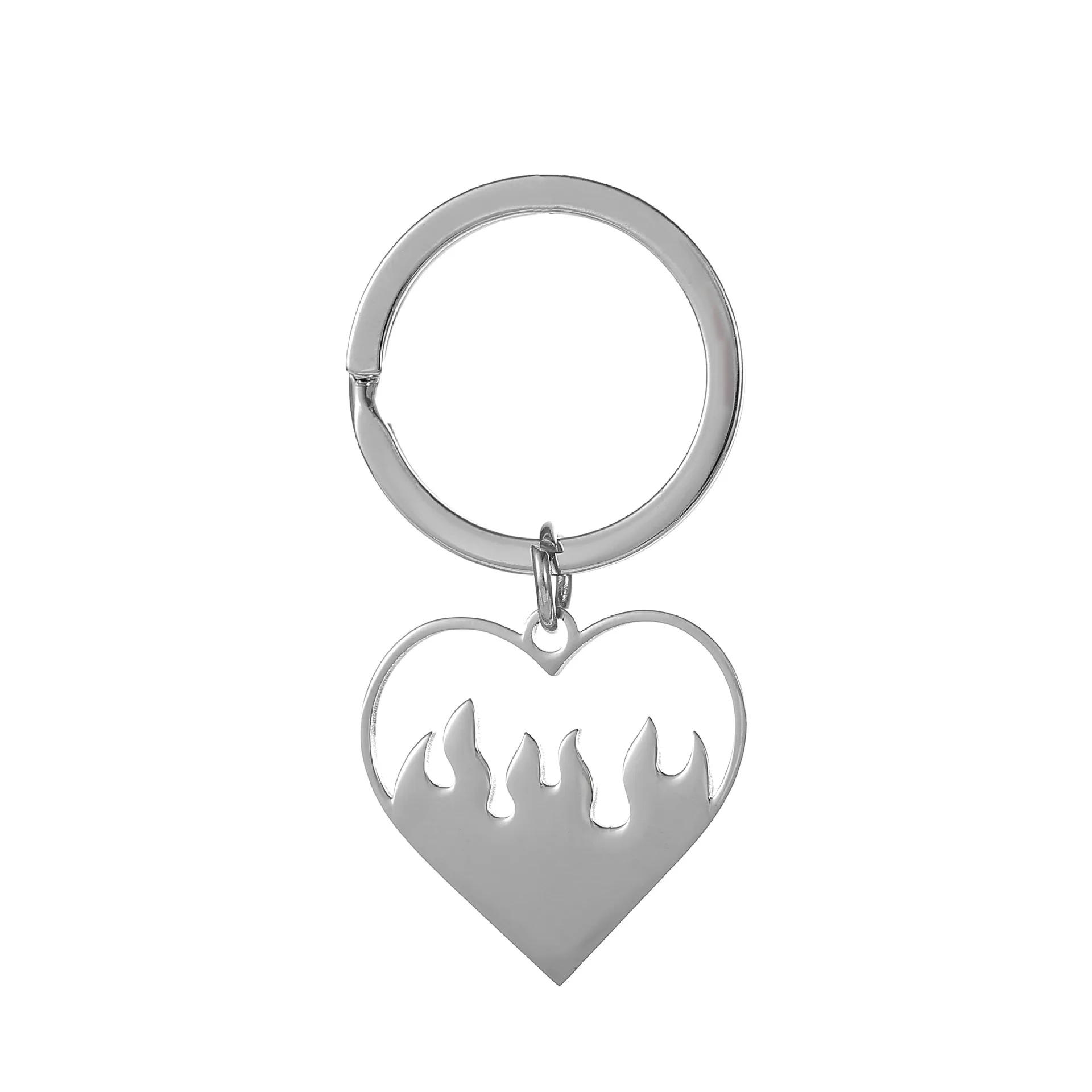 Punk Hip Hop Party Sister Best Friend Minimalist Stainless Steel Flame Heart Pendant Keychain For Men Women