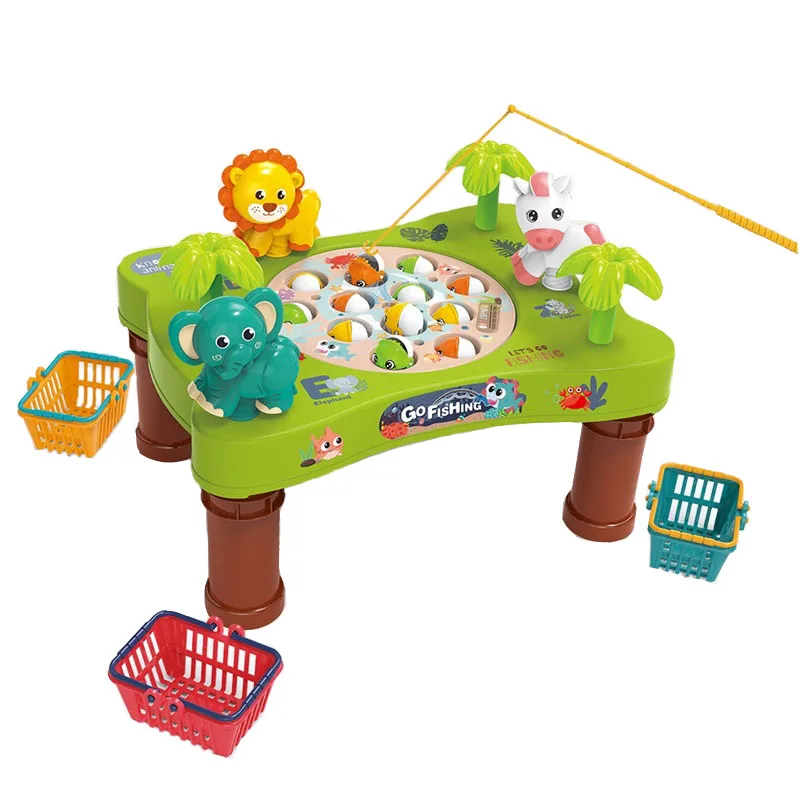 Educational toy Zoo shape indoor interactive magnetic fishing music rotating fishing toy
