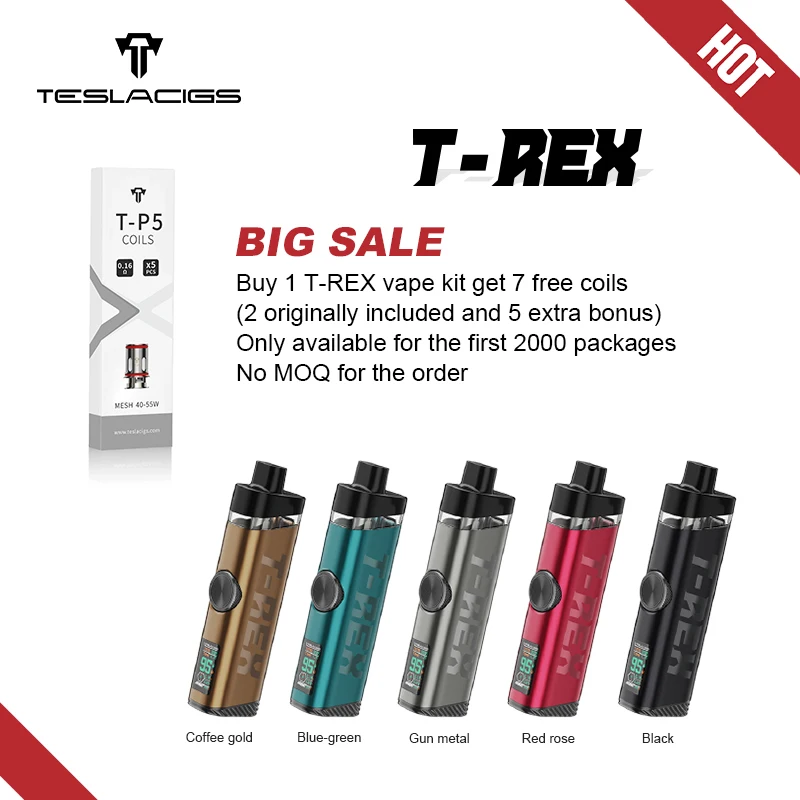 Teslacigs T-REX Pod Комплект совместим с пятью различными T-P катушками серии