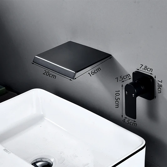 Matte Black Basin Sink Faucet Waterfall Spout Wall Mounted Separate single-handle wall-mounted concealed basin faucet Crane