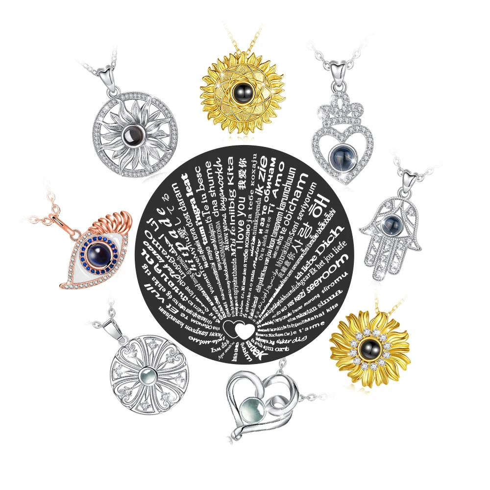 Ожерелье из розового золота S925 с памятью влюбленных, подарок на день Святого Валентина, проекционное ожерелье с надписью «I Love You» на 100 языках