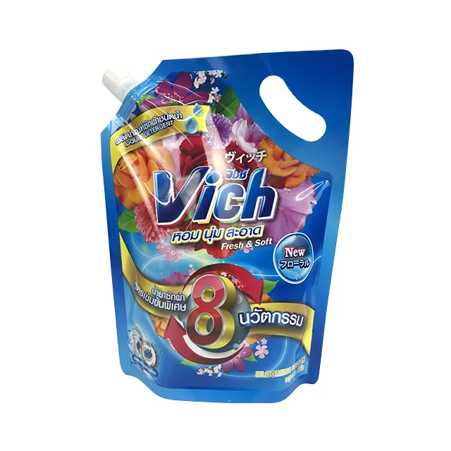 Custom logo reusable plastic packaged liquid pouch detergent stand up spout pouch bag for washing powder