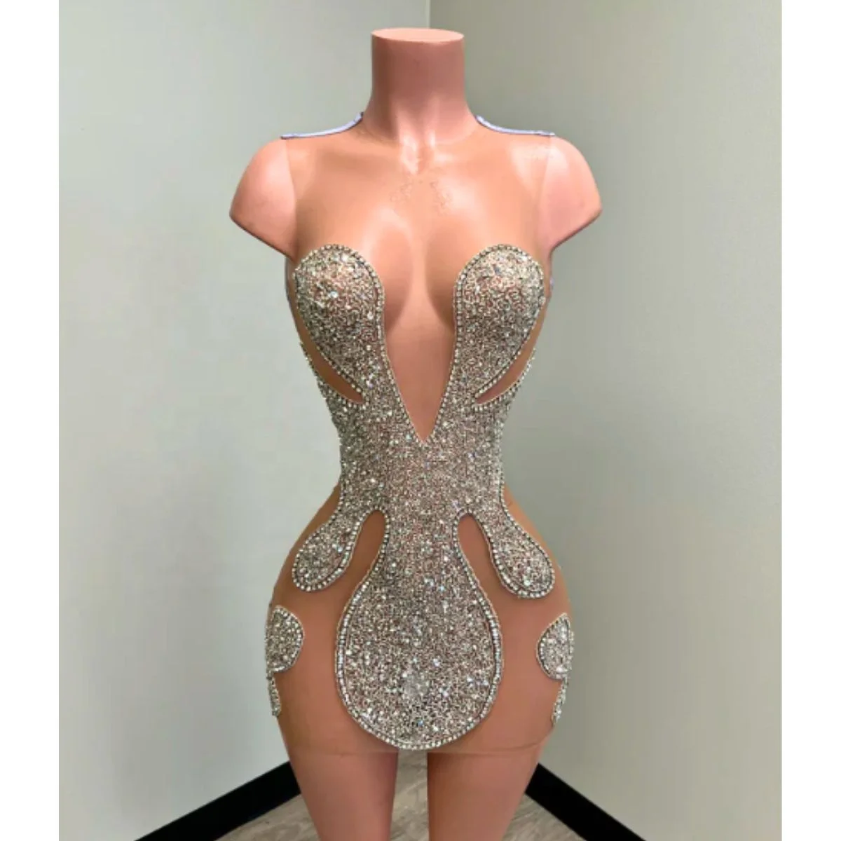 Ocstrade Handmade Custom Color Rose Gold Dresses For 21St Birthday Luxury Beaded Silver Crystal Short Evening Dresses Club Party