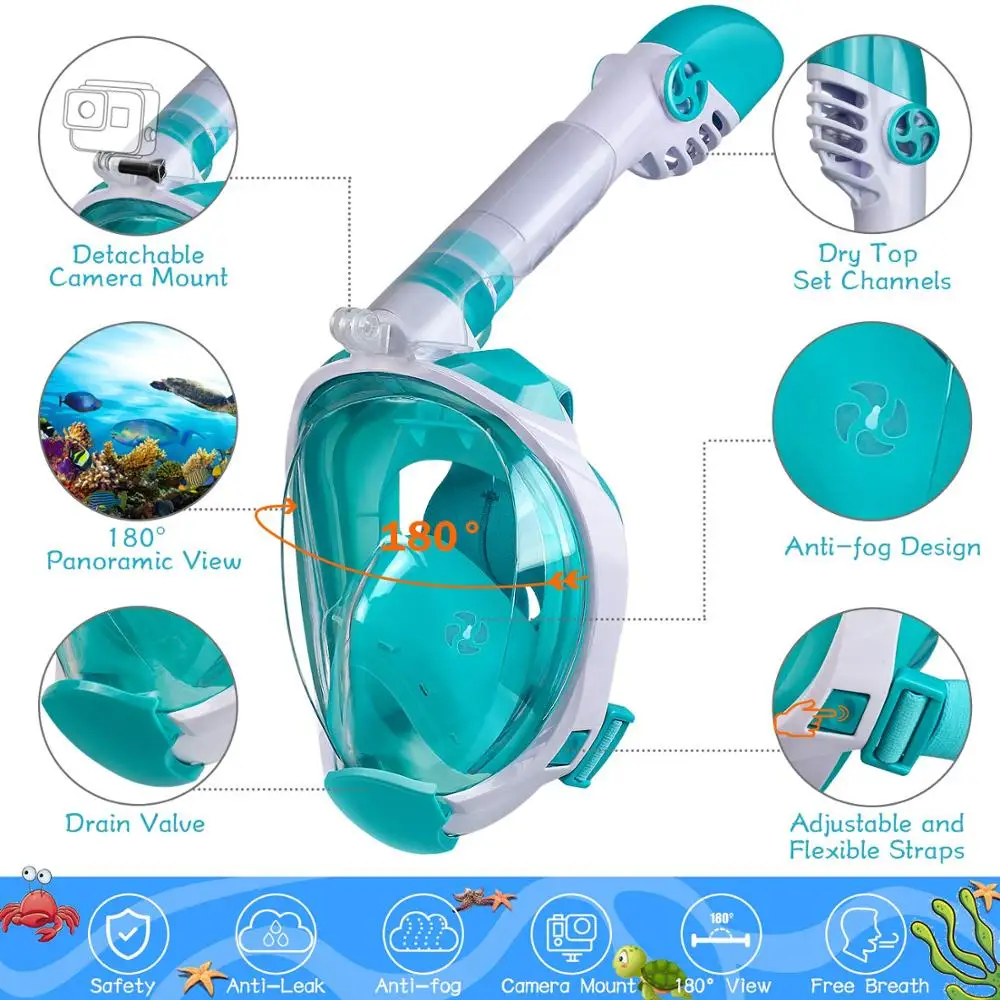 2023 Full Face Hot Sell Diving Mask Snorkel Mask Full Face For Kid