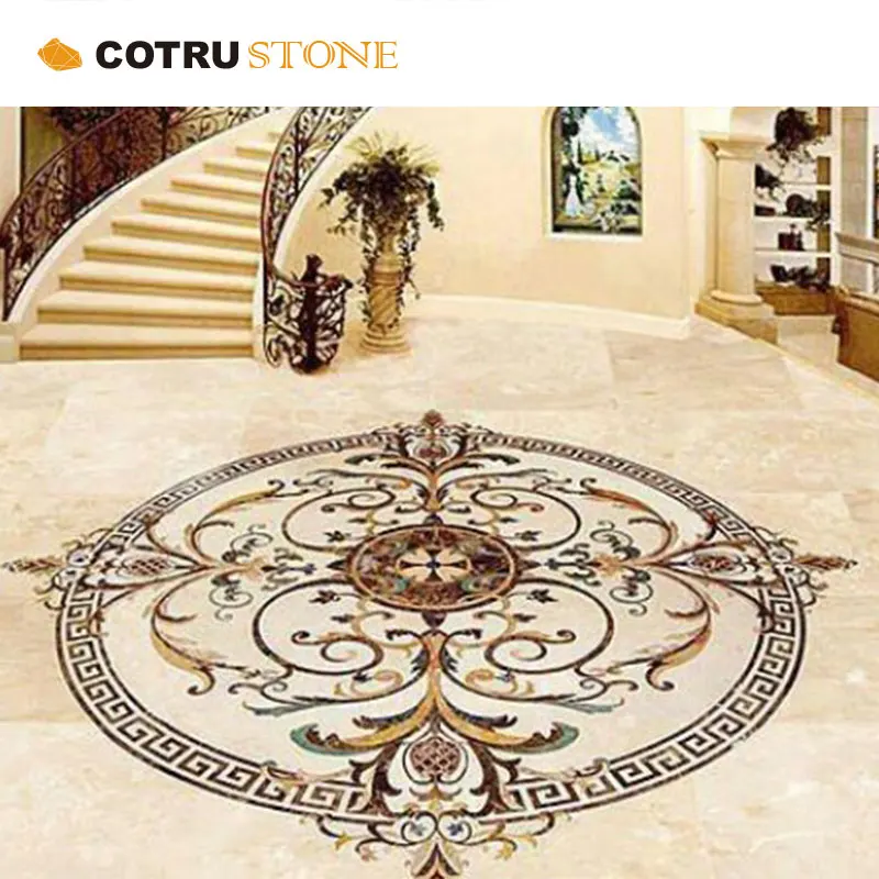 Euclidean Designs Round Flower Pattern Marble Water-jet Medallion brown Marble Tile Floor Medallions Patterns For Villa Lobby