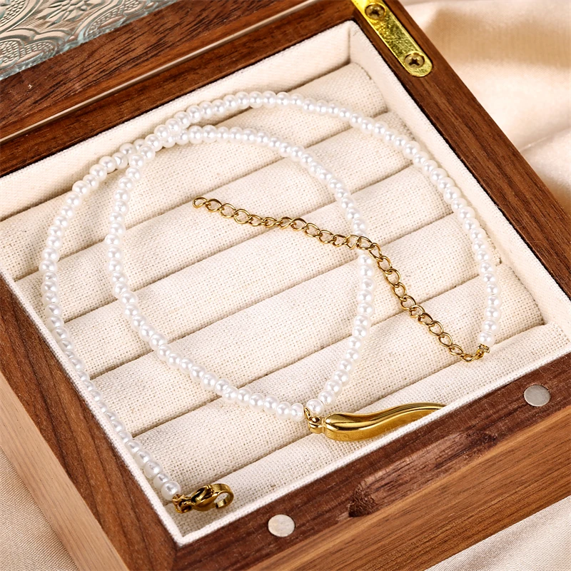 Fashion Pearl Beads Small Pepper Necklace Stainless Steel 18K Gold-Plated Pendant Necklace