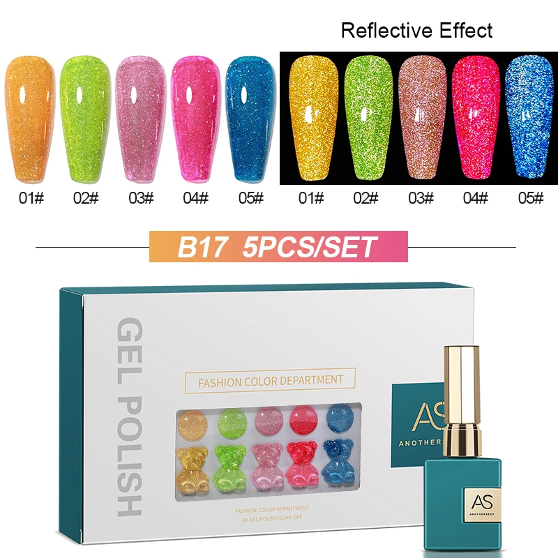 AS Private Label 5 Colors Nail Art Kits Professional Set Box Professional Gel Nail Polish Kit Uv Gel Nail Polish Set