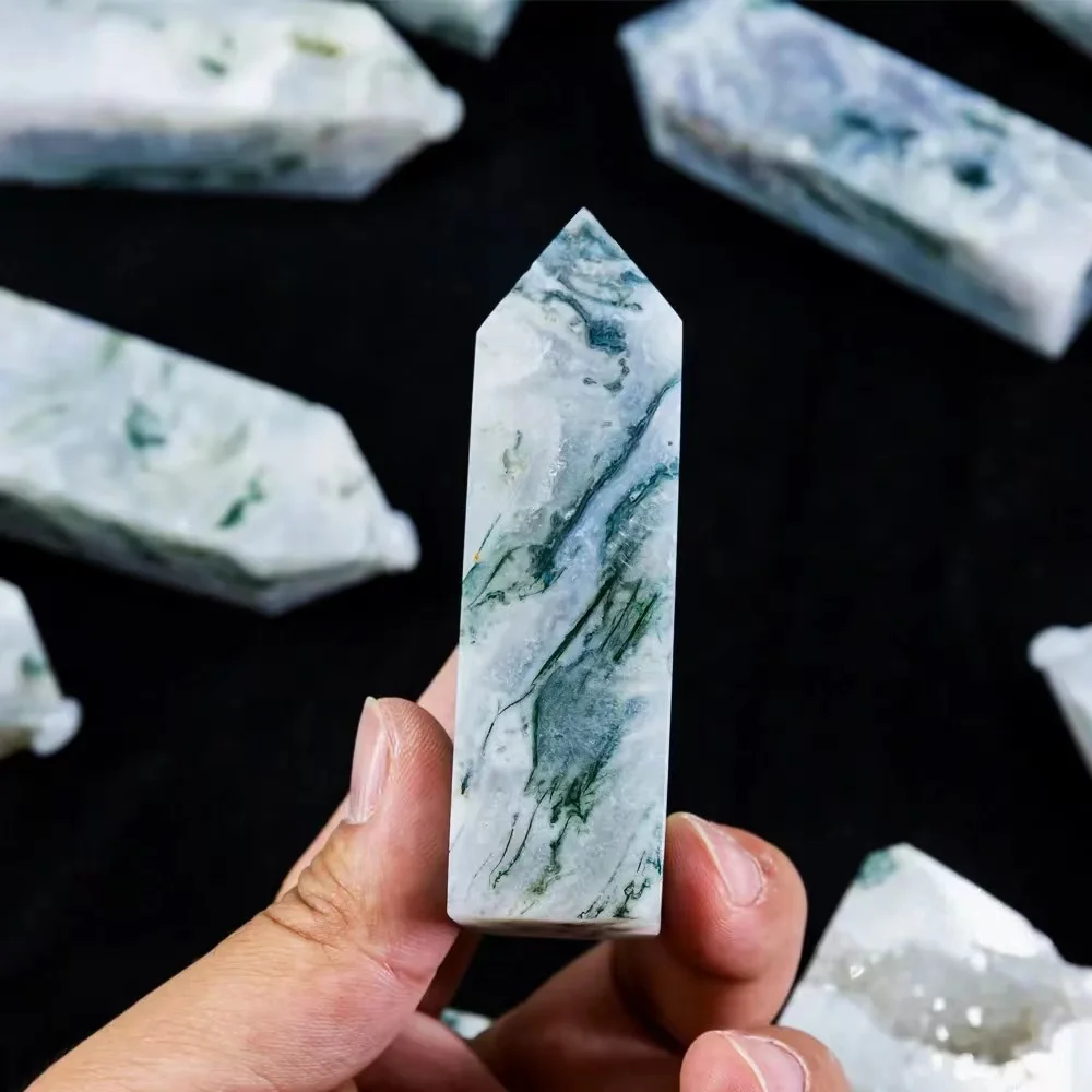 Wholesale Natural stone crystal gemstone crystal craft moss agate drusy crystal tower high quality point for home decor