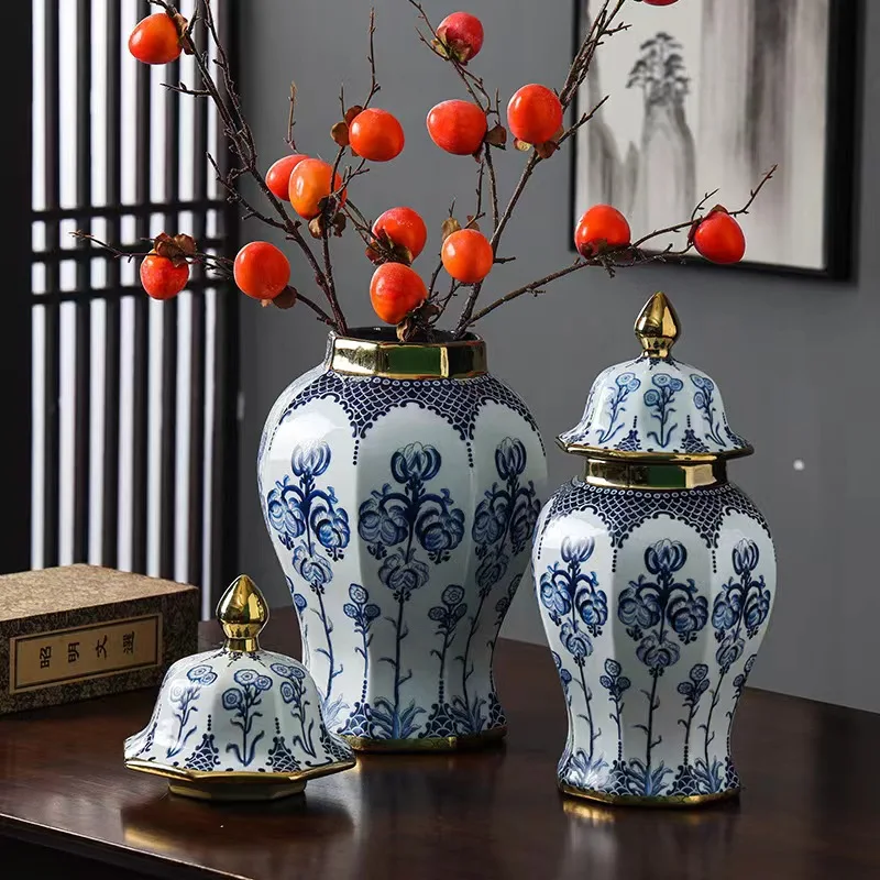 Jingdezhen Китайский традиционный ретро стиль симпатичный высококачественный роскошный синий и белый имбирный кувшин домашний декор