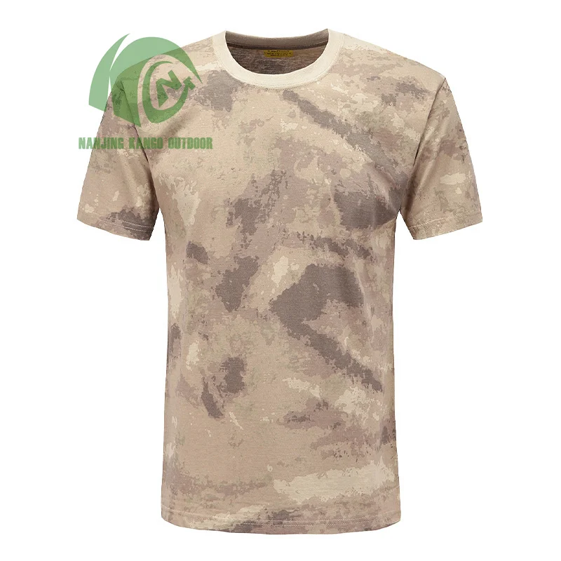 KANGO camouflage 100% cotton tactical t-shirt rip-stop shirt for outdoor