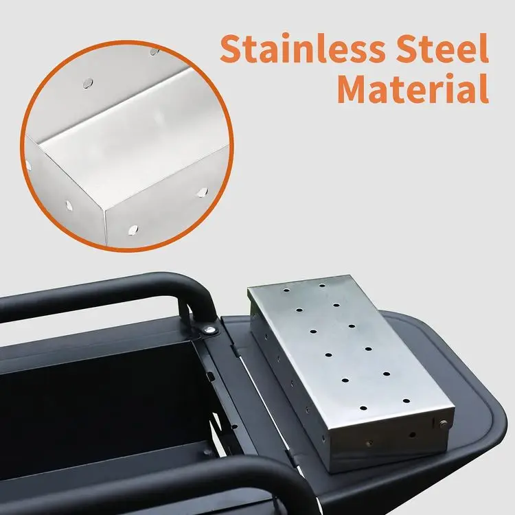 
Grill Smoker Box with Stainless Steel Shell and Hinged Lid for BBQ Gas Grill Meat Smoking Wood Chips 