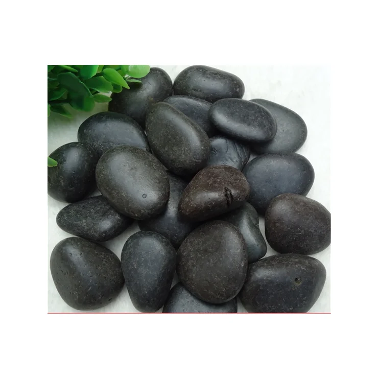 Natural Black color beach polished landscaping river pebbles for garden