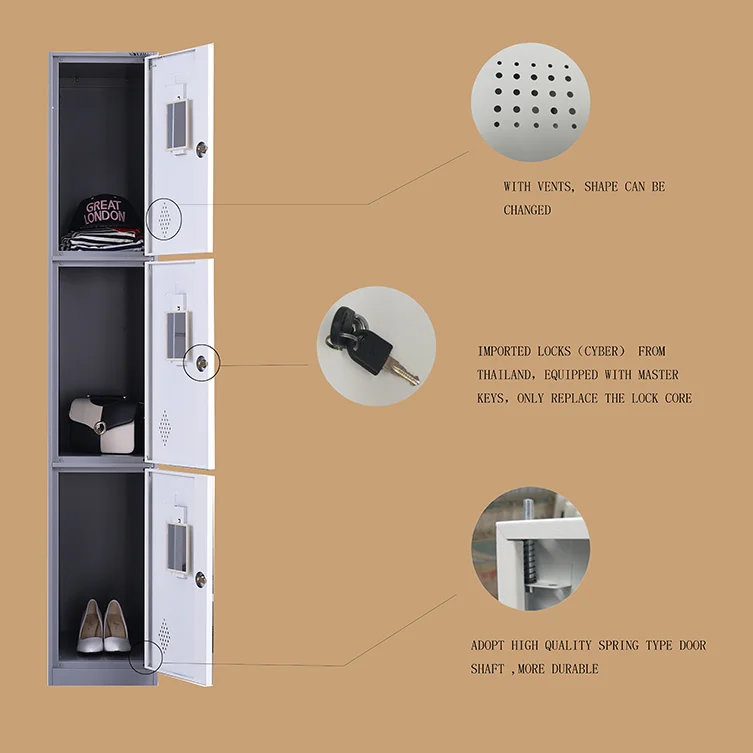 Factory price modern design storage 3 door single clothing locker school student locker office gym locker storage cabinet