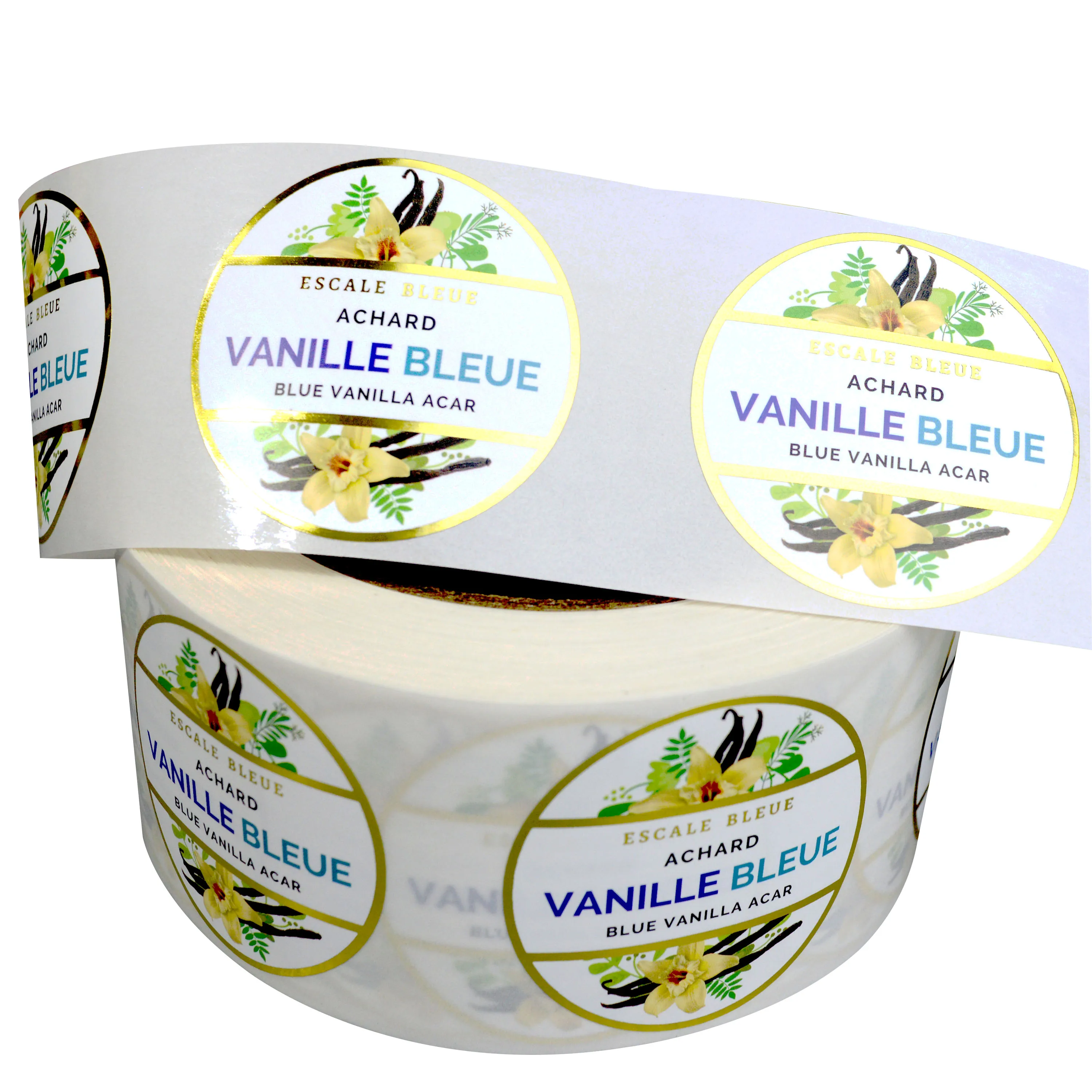 Custom wholesale self adhesive white BOPP vinyl round logo labels in roll for food jars