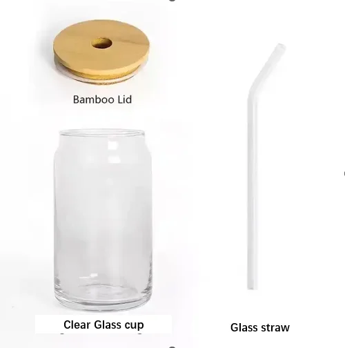16oz 18oz 550ml Clear Borosilicate Beer Can Glasses Can Shaped Glass Cup Pint Beer Juice Glasses with Bamboo Lid and Glass Straw