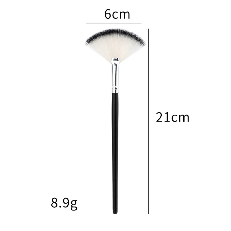 Wholesale Private Label Makeup Fan Brush 2024 Wood Handle Synthetic Hair Blush Beauty Supplies Fan Brush