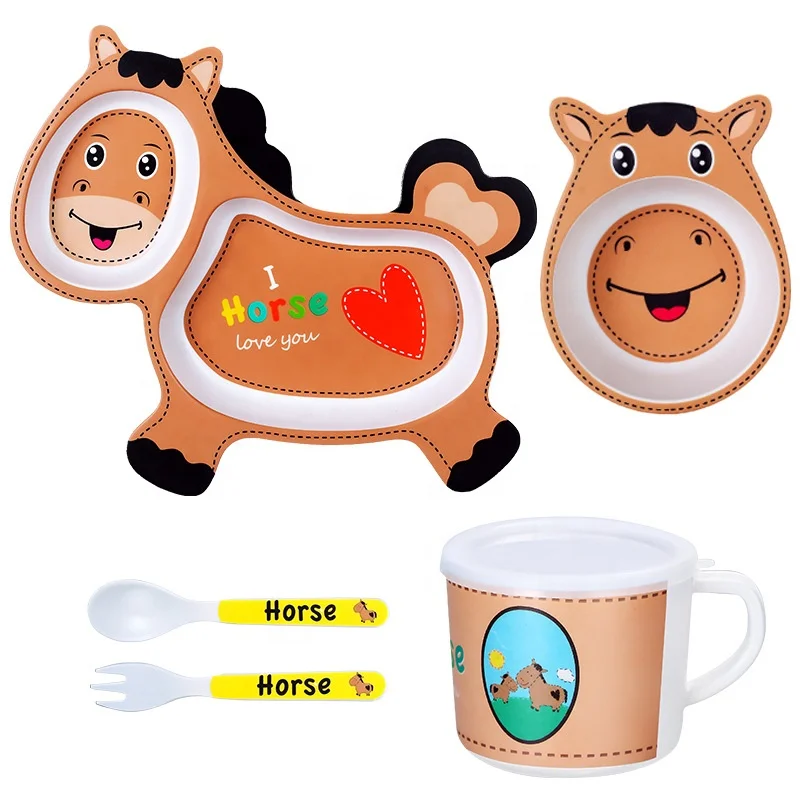 Cartoon Animals Bamboo Fiber Children Kid Baby Food Plate Tableware Sets High Quality tableware children