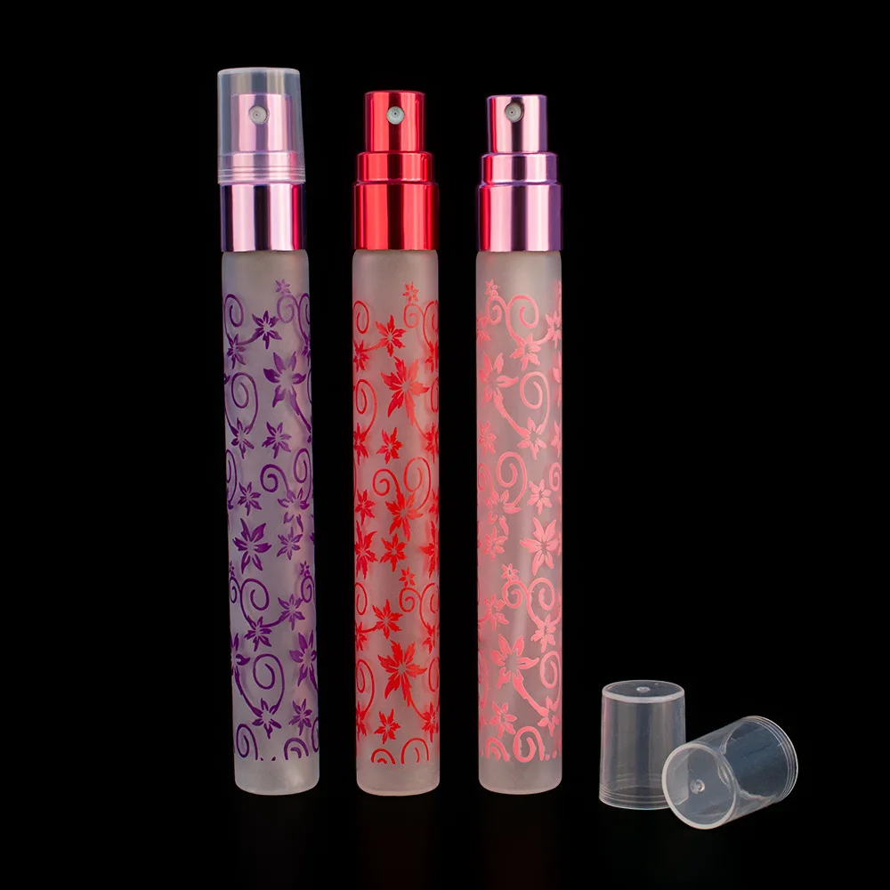 Manufacture Direct Wholesale 10ml Pocket Portable Flower Frosted Empty Spray Perfume Bottle Yiwu Glass PUMP Sprayer Screw Cap