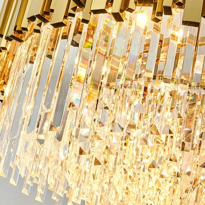 Modern Nordic Custom Living Room Decor High Ceiling Gold Luxury Pendant Lights LED K9 Crystal Chandelier