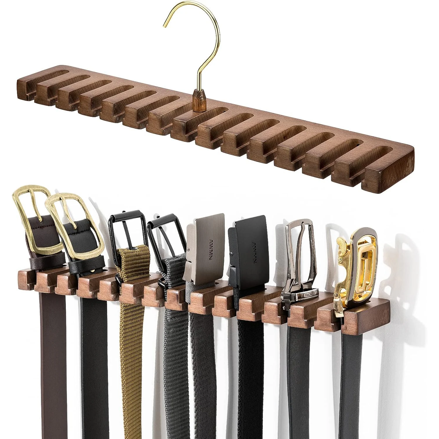 Beech Wooden Hooks Closet Organizer Ties Underwear Belt Hanger 360 Degree Rotating Tie and Belt Hanger Leather Belt Display Rack