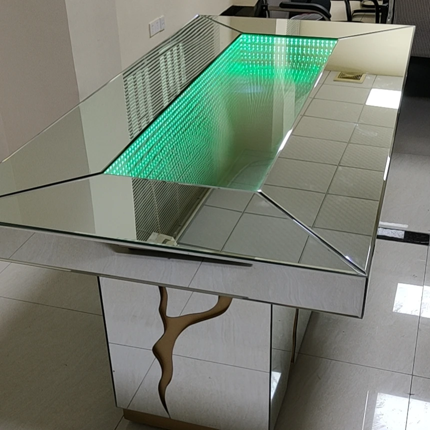 Luxury golden rectangle dining set mirror glass table for wedding