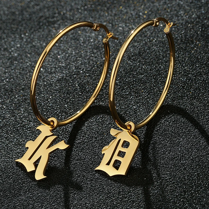 18k Stainless Steel Custom Name Hoop Earring Plate Silver Large Gold Plated Korean Style Earrings Women Bulk Hoops Custom Word