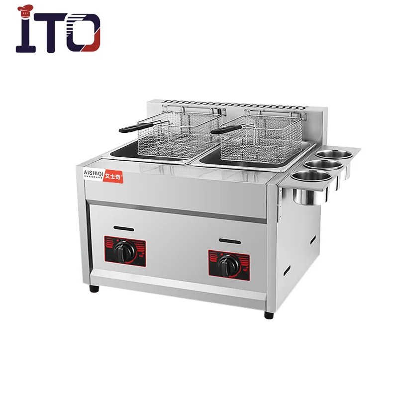 Commercial Single Double Cylinder Fried Chicken French Frie Gas Deep Fryer Kitchen Appliances Gas Deep Fryer For Restaurant