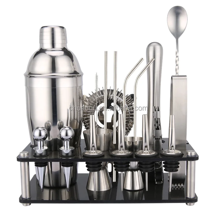 Прямая продажа с фабрики Профессиональный 20 шт. Бар инструменты шейкер для коктейлей из нержавеющей стали набор акриловая подставка