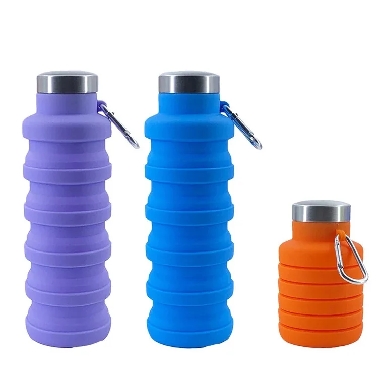 BPA Free 500ml Reusable Silicone Foldable Water Bottle Leakproof Collapsible Sports Travel Gym Accessory
