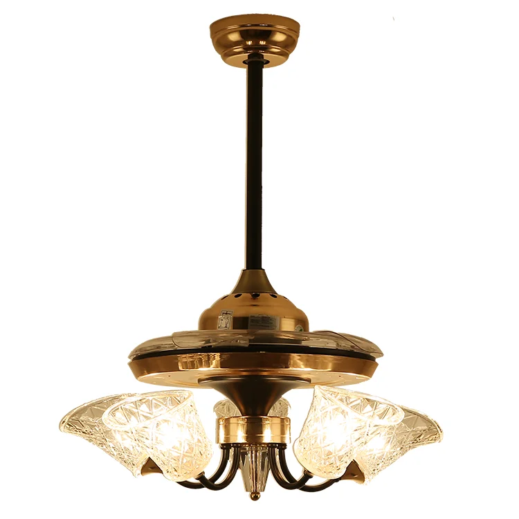 Zhongshan Manufacturer New Style 36 Inches Ceiling Fan with Folding Blades Decorative 5 Lights Chandeliers Pendant Lamp